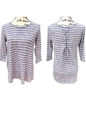 The Limited Lavender White Striped Top Laced Up Detail Back